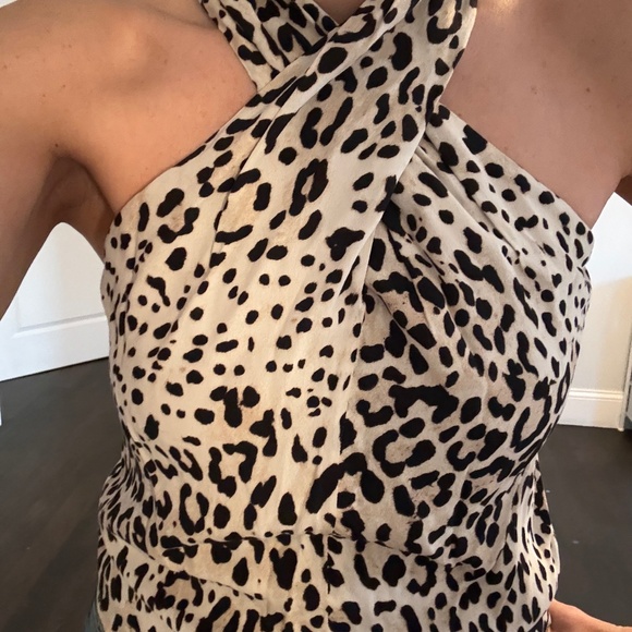 Fifteen Twenty Tops - Fifteen Twenty - Cheetah Print Crossover Crepe Halter Top